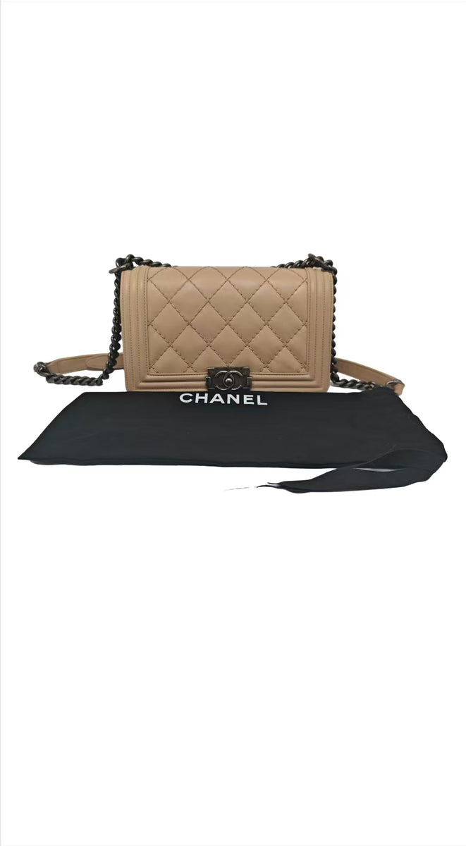 Chanel Beige Leather Stitch Boy Bag