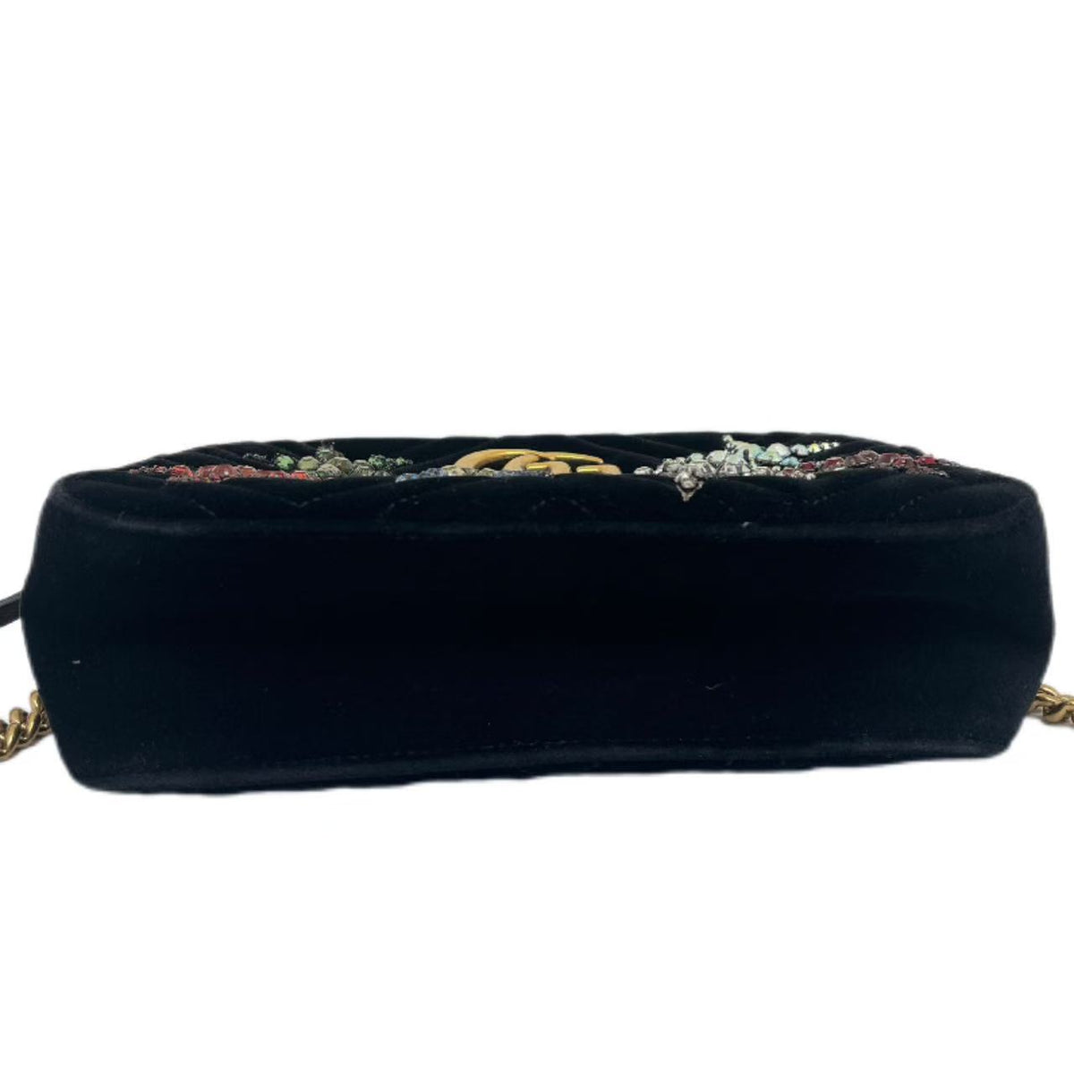 GUCCI Black Quilted Velvet Crystal Stars Marmont Small Camera Bag