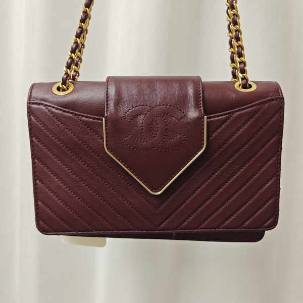 Chanel Burgundy Chevron Quilted Leather