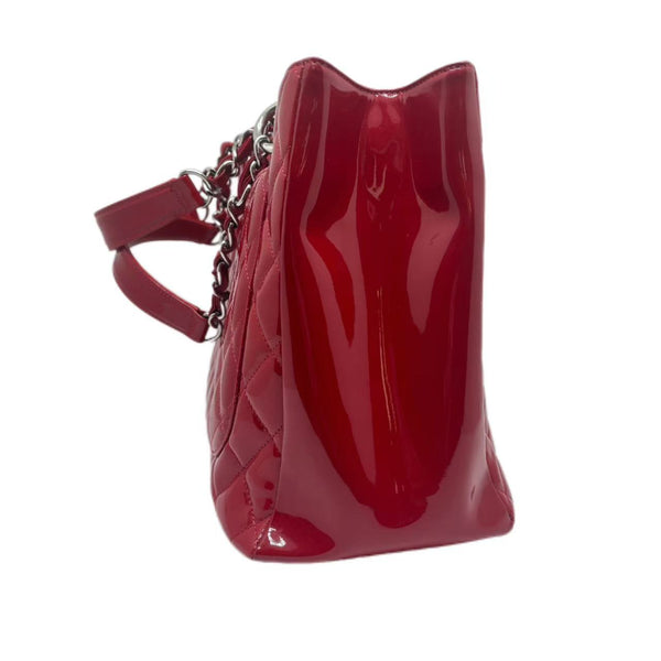 Chanel Red Quilted Patent Leather Grand Shopping Tote Bag