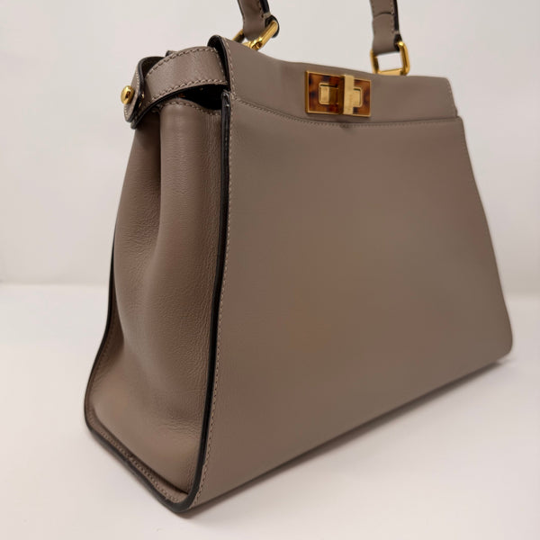 FENDI Vitello Seta Plexiglass Tortoise Medium Peekaboo Iconic Satchel Tortora