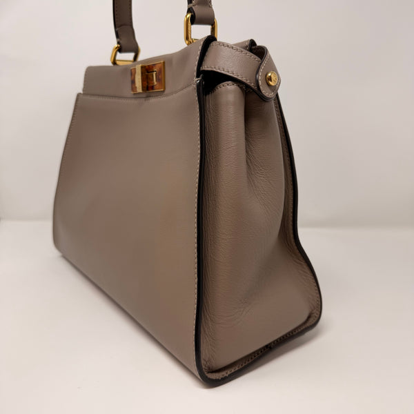 FENDI Vitello Seta Plexiglass Tortoise Medium Peekaboo Iconic Satchel Tortora