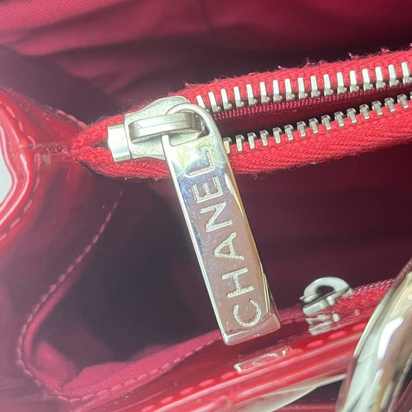 Chanel Red Quilted Patent Leather Grand Shopping Tote Bag
