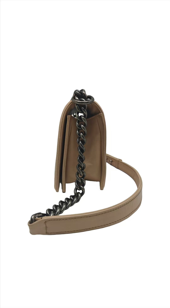 Chanel Beige Leather Stitch Boy Bag
