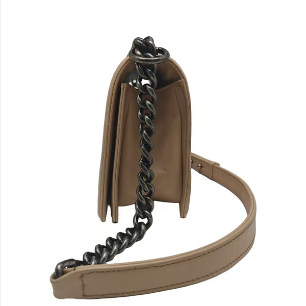 Chanel Beige Leather Stitch Boy Bag