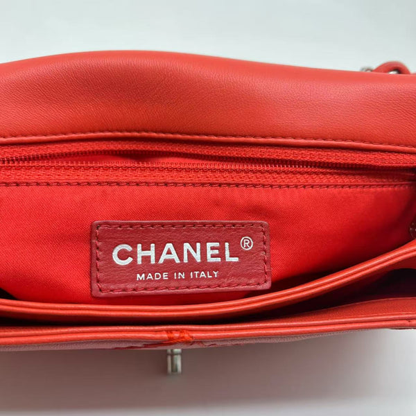 Chanel Red Quilted Lambskin Leather Flap Bag