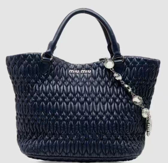 MIU MIU Crystal Matelassé Nappa Leather Tote Bag