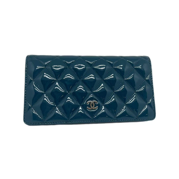 Chanel Teal Quilted Patent Leather L Yen Wallet