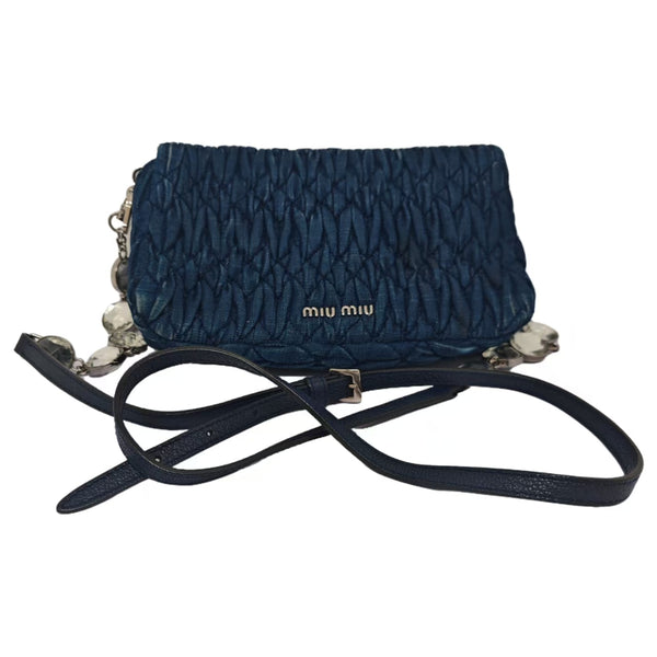 Miu Miu Blue Denim Matelasse Shoulder Bag