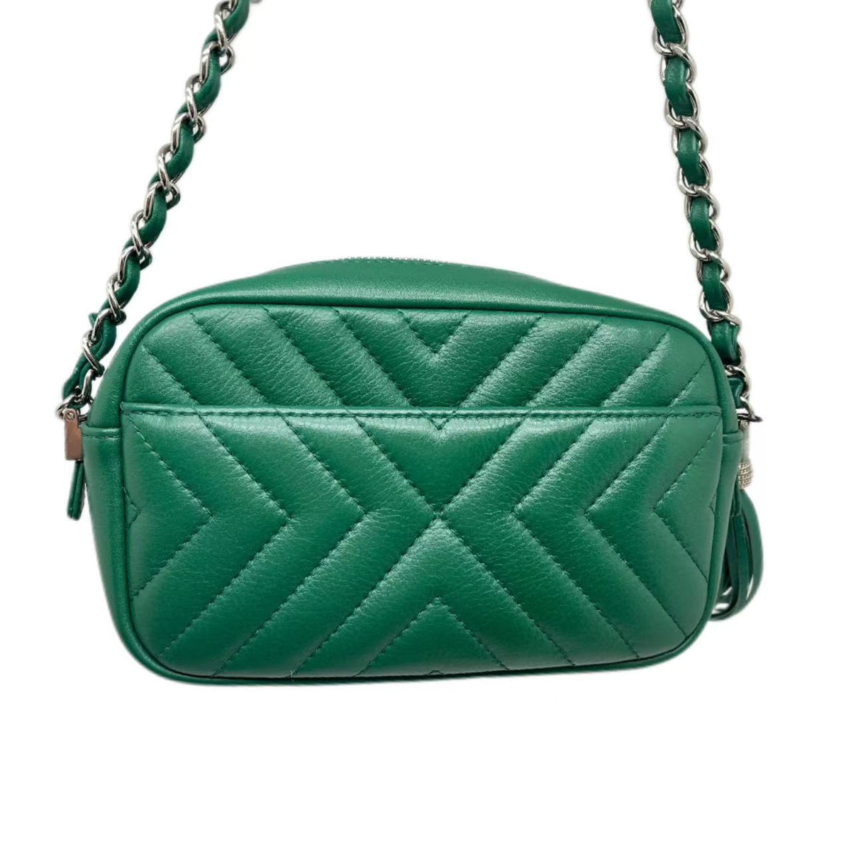 Chanel CC Tassel Bag Diagonal Chevron Calfskin Small