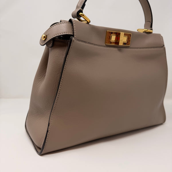 FENDI Vitello Seta Plexiglass Tortoise Medium Peekaboo Iconic Satchel Tortora