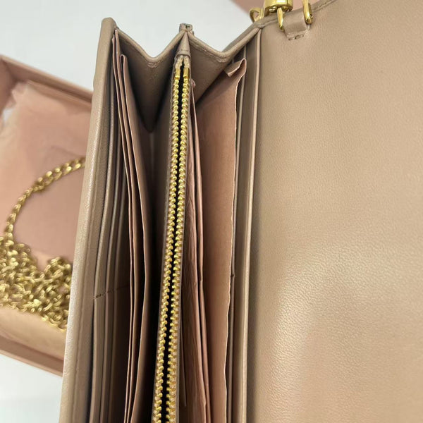 Miu Miu Beige Leather Matelasse Flap WOC Wallet