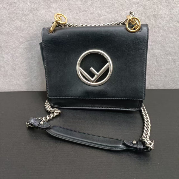 Fendi Black Leather Kan Shoulder Bag