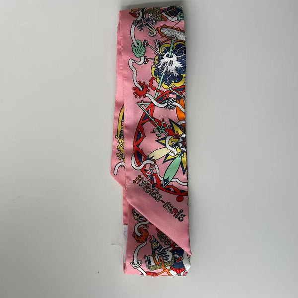 HERMES Silk La Folle Parade Twilly Rose Malabar white