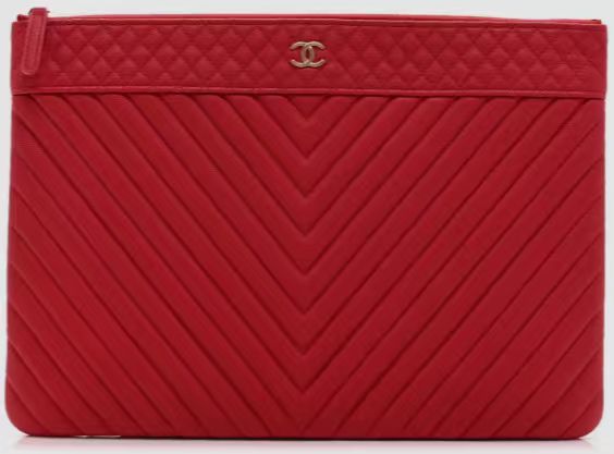 CHANEL Chevron and Quilted Caviar Leather Large O-Case Pouch