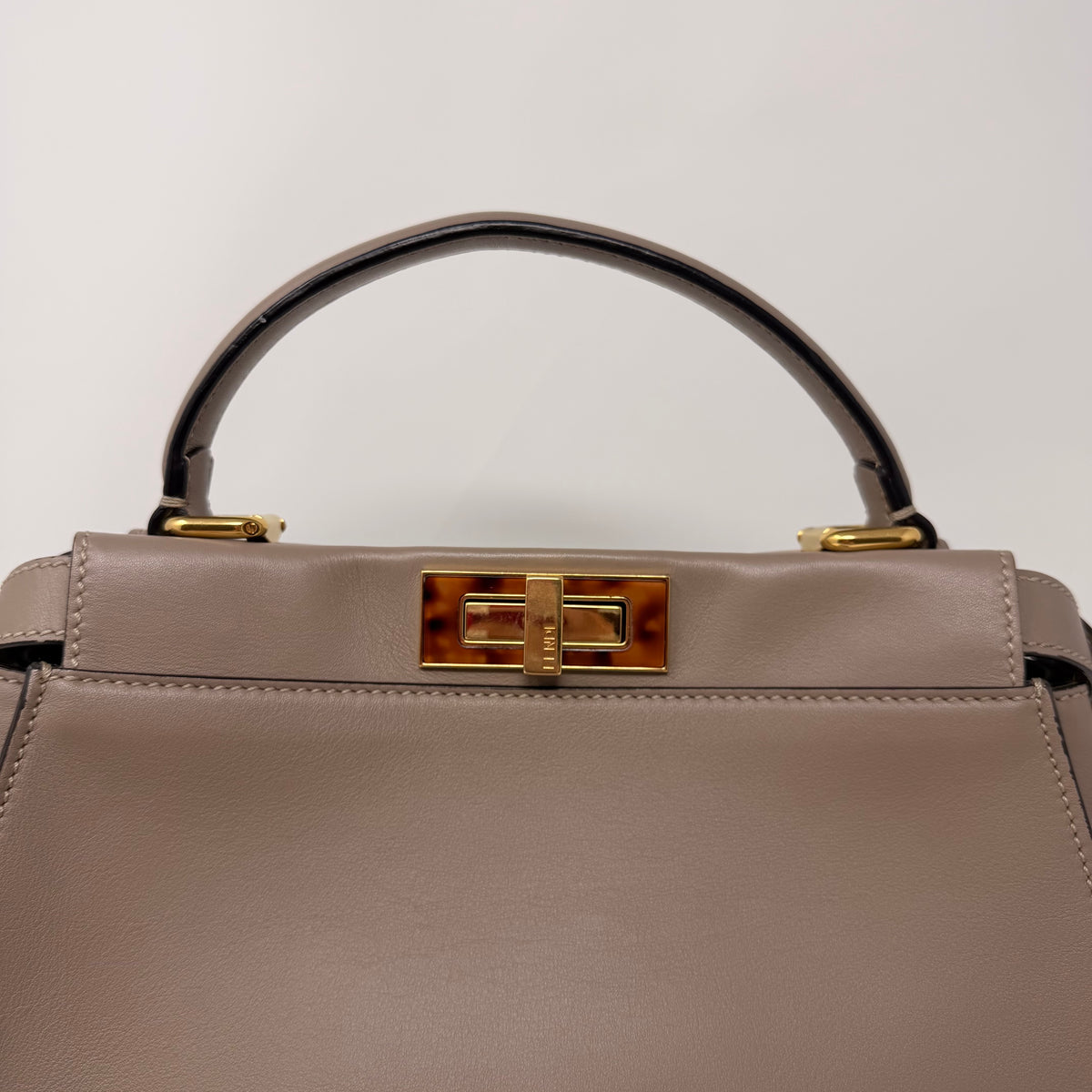 FENDI Vitello Seta Plexiglass Tortoise Medium Peekaboo Iconic Satchel Tortora