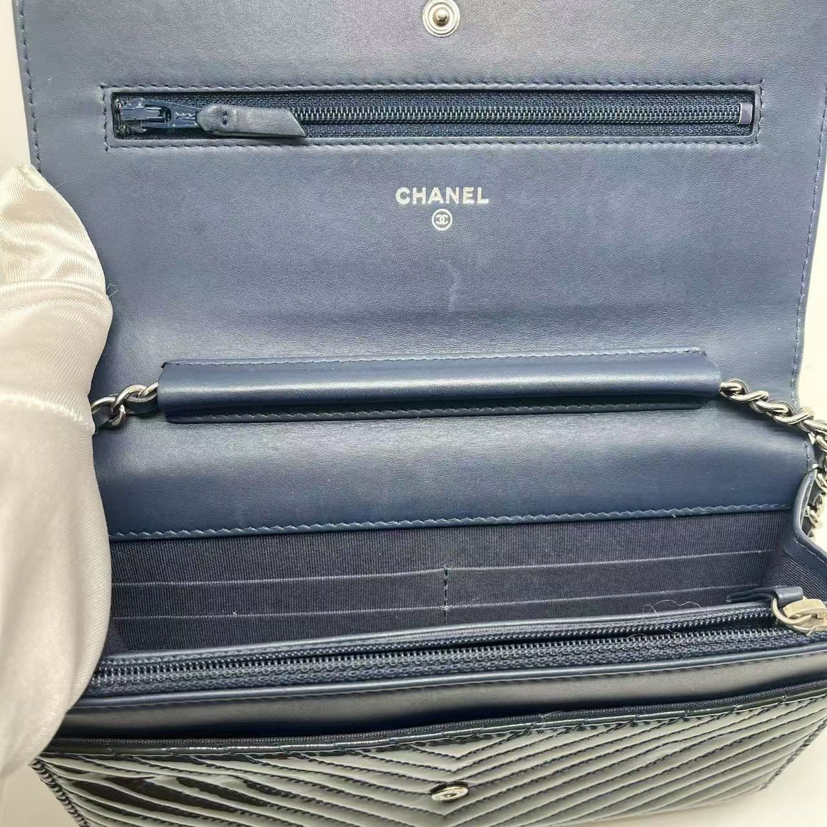 Chanel WOC Chevron Patent Leather Crossbody Wallet On Chain Bag