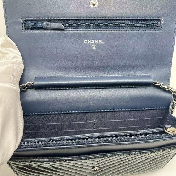 Chanel WOC Chevron Patent Leather Crossbody Wallet On Chain Bag