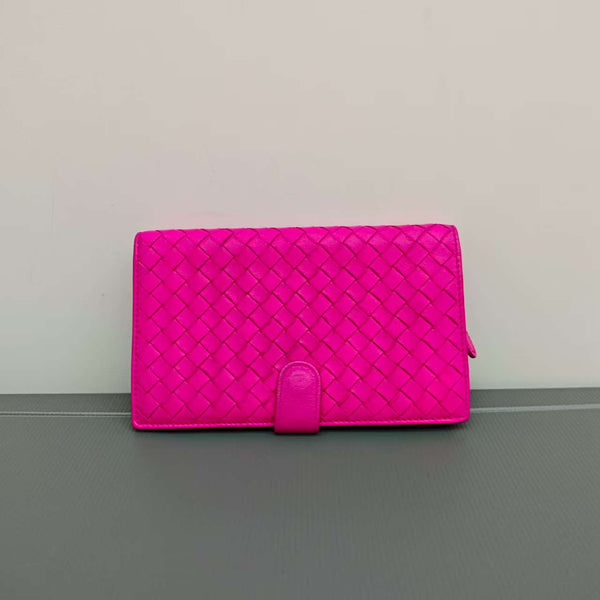 Bottega Veneta Pink Intrecciato Woven Nappa Leather Continental Wallet