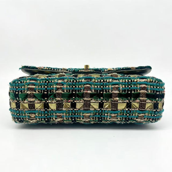 Chanel 19A Ancient Egypt Gold Green Tweed  Classic Double Flap Bag