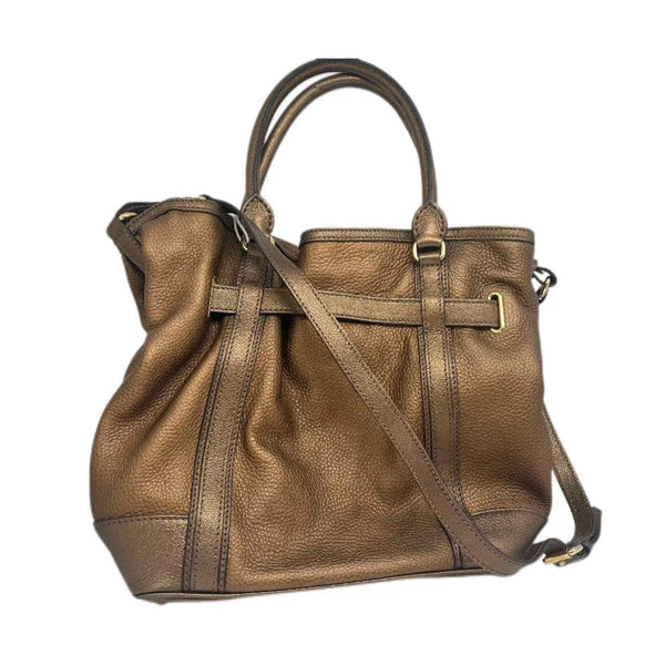 BURBERRY Bronze Leather Golderton Bridle Tote Bag