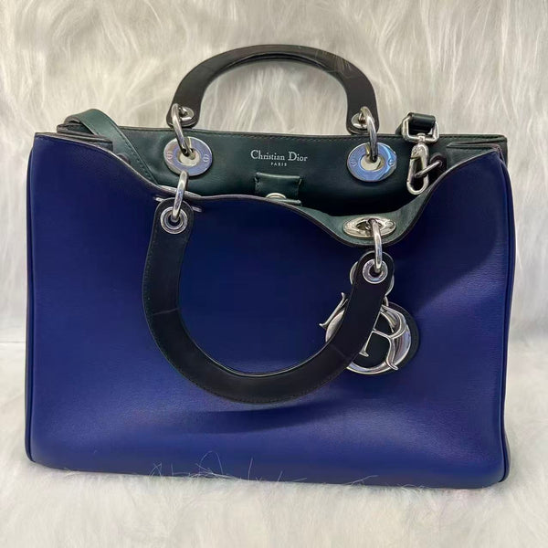 Dior Royal Blue Leather and Python Medium Diorissimo Shopper Tote
