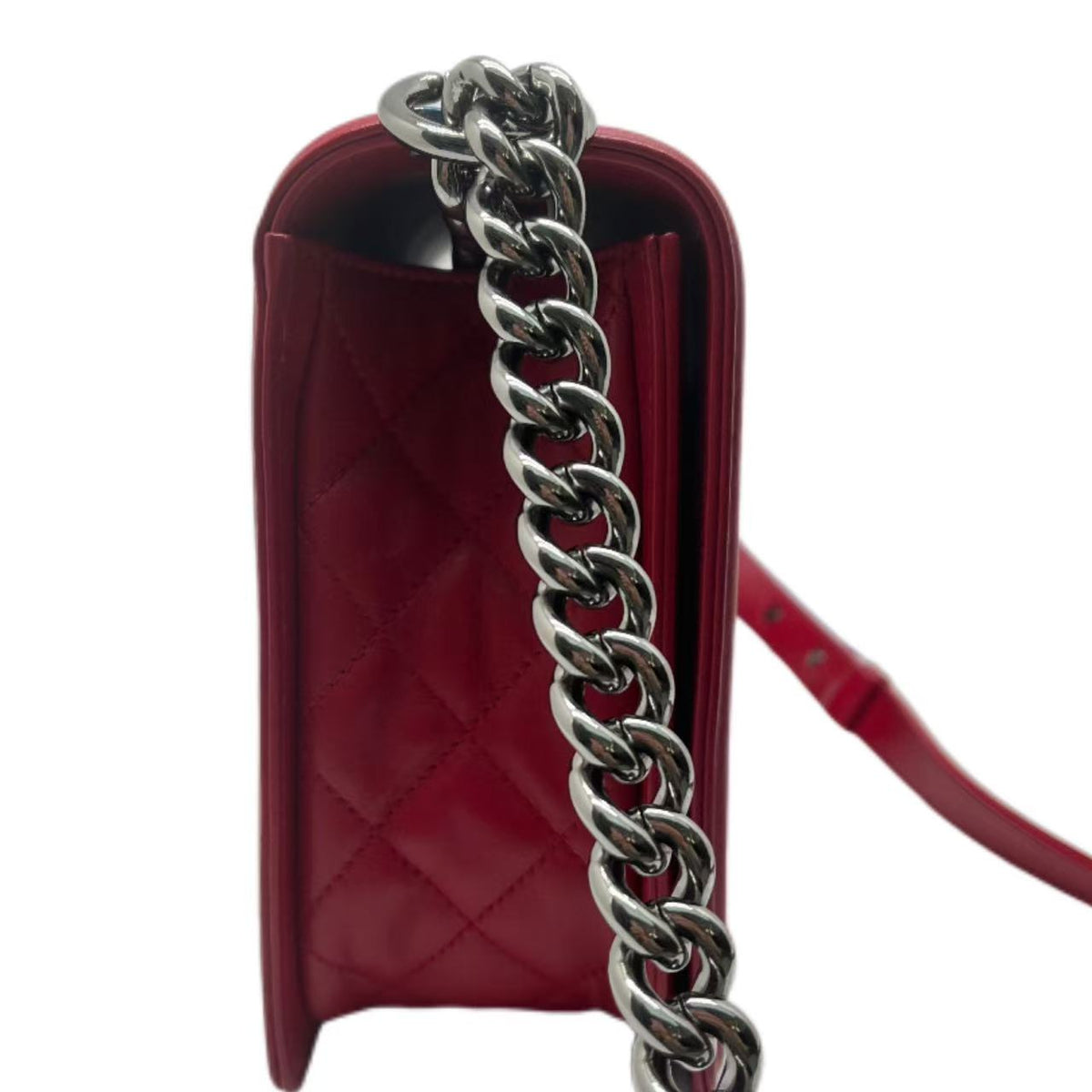 Chanel Red Pink Lambskin Leather Chevron Boy Bag