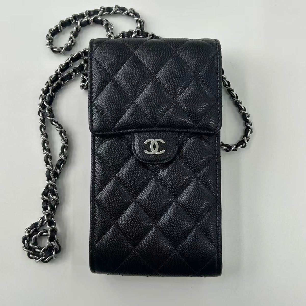 CHANEL Caviar Quilted Classic Phone Holder Black