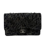 CHANEL Rare Jumbo Classic Flap Bag Black CC Beaded Tweed Silver Hardware