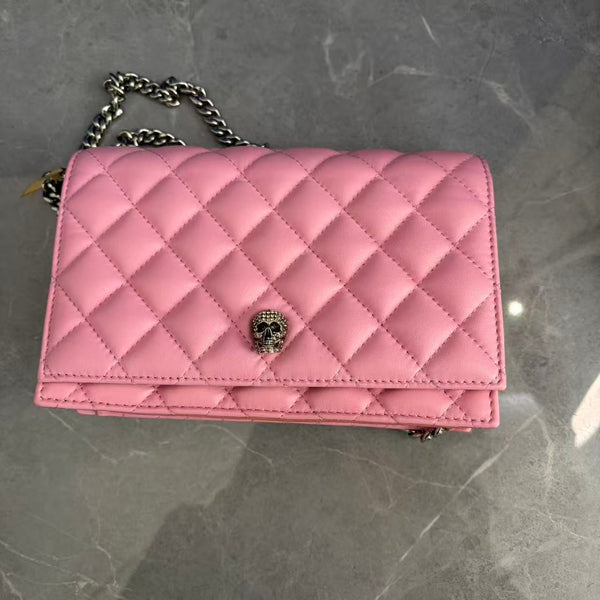 Alexander Mcqueen Pink Quilted Leather Skull Shoulder Bag