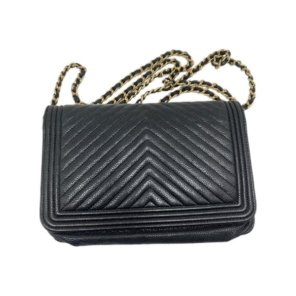 Black Caviar Chanel Boy WOC Wallet on Chain Gold Hardware
