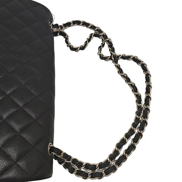 Chanel Maxi Classic Double Flap Bag Black Caviar Silver Hardware