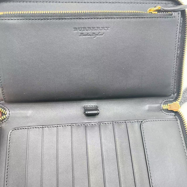 Burberry Beige/Brown Check Canvas and Leather Zip Around Wallet