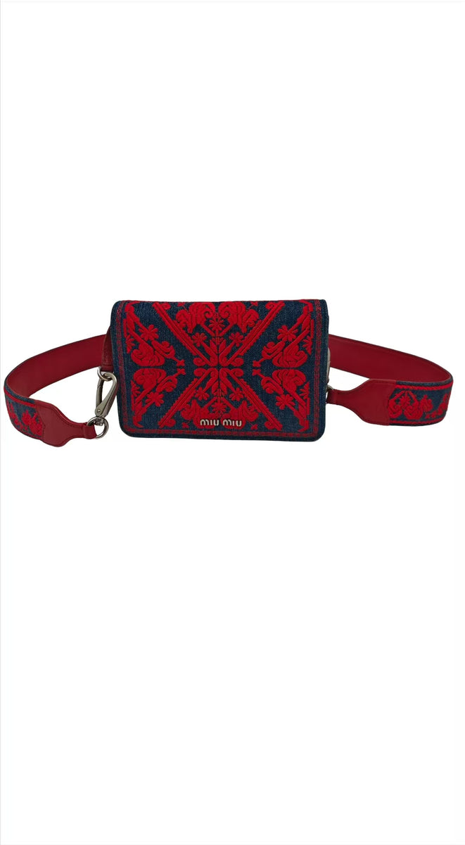 Miu Miu Canvas Long Wallet with Silver Buckle