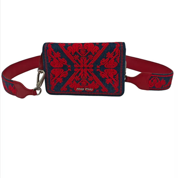 Miu Miu Canvas Long Wallet with Silver Buckle
