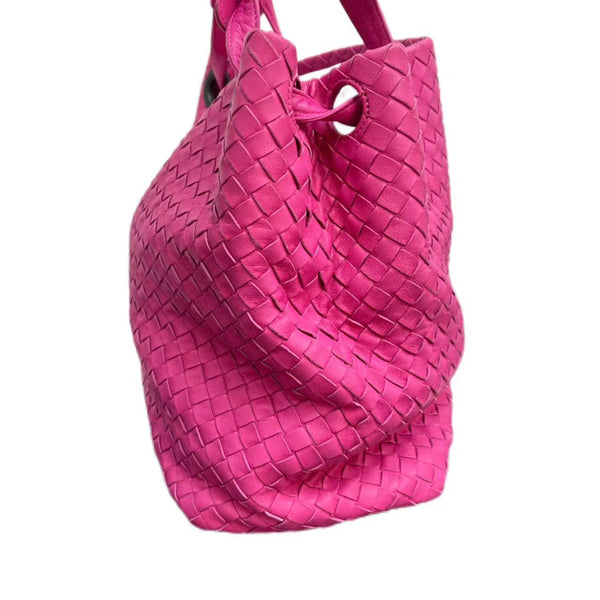 Bottega Veneta Pink Intrecciato Woven Nappa Leather Tote Bag