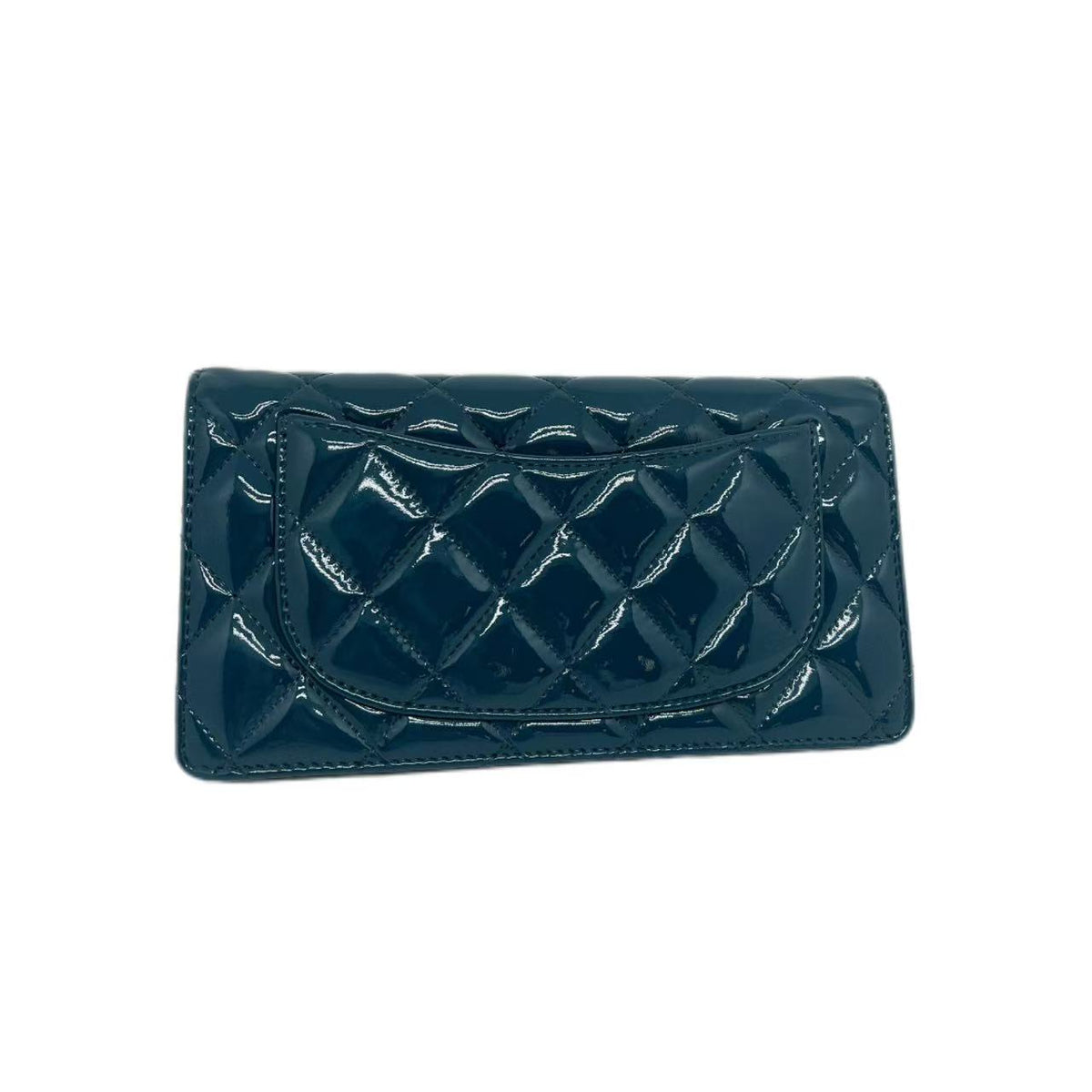 Chanel Teal Quilted Patent Leather L Yen Wallet