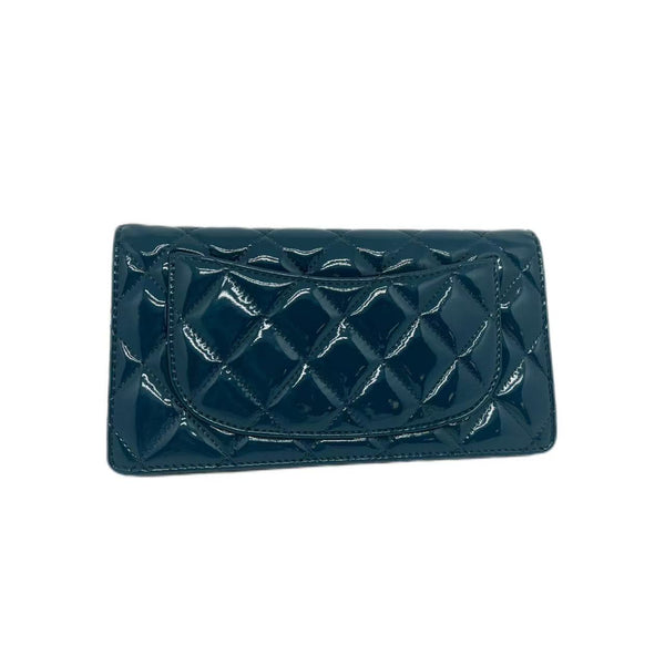 Chanel Teal Quilted Patent Leather L Yen Wallet