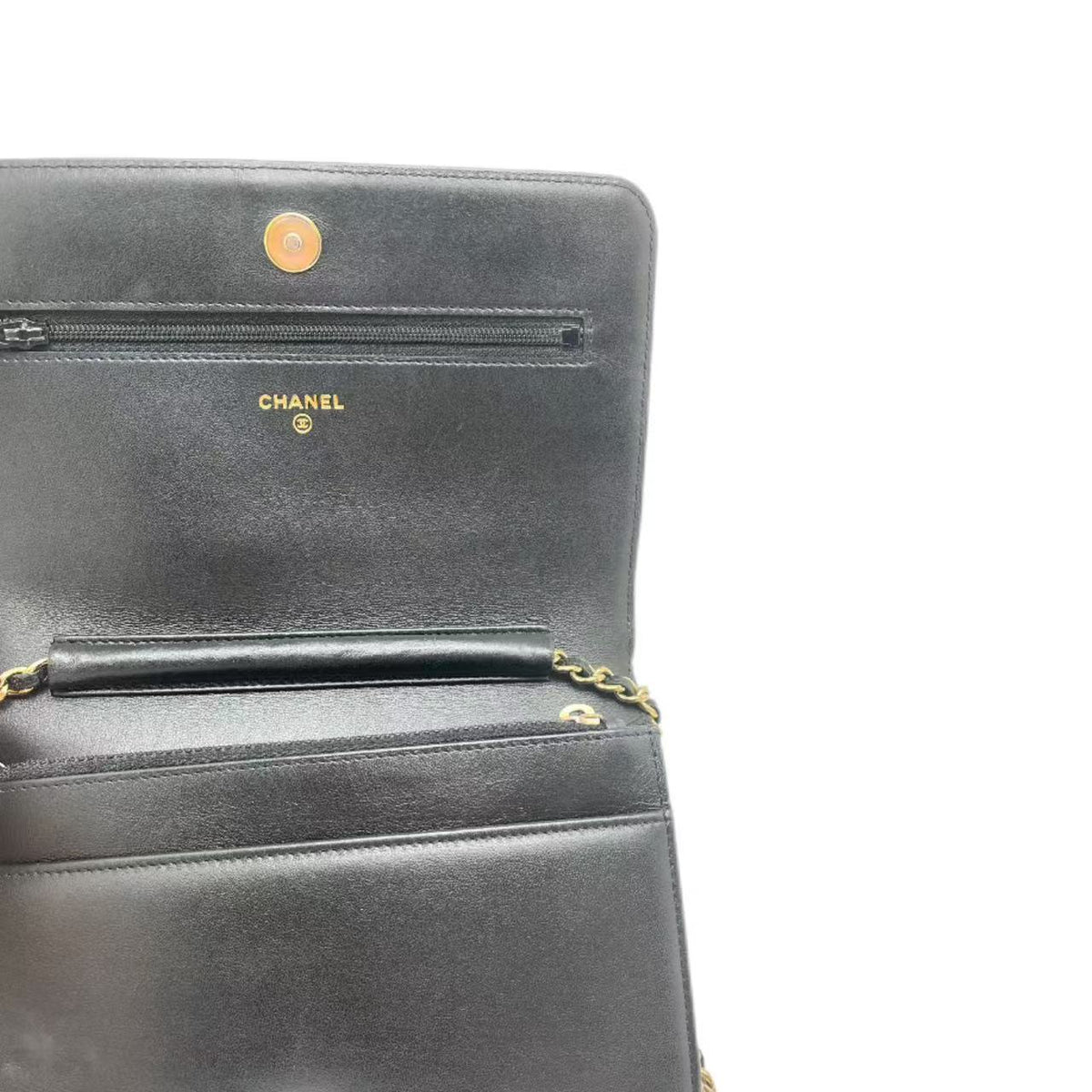 Black Caviar Chanel Boy WOC Wallet on Chain Gold Hardware