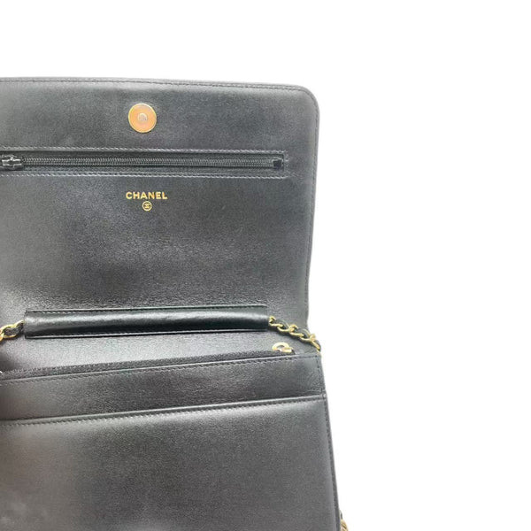 Black Caviar Chanel Boy WOC Wallet on Chain Gold Hardware