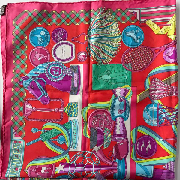 Hermes Scarf Les Trophees Red Silk
