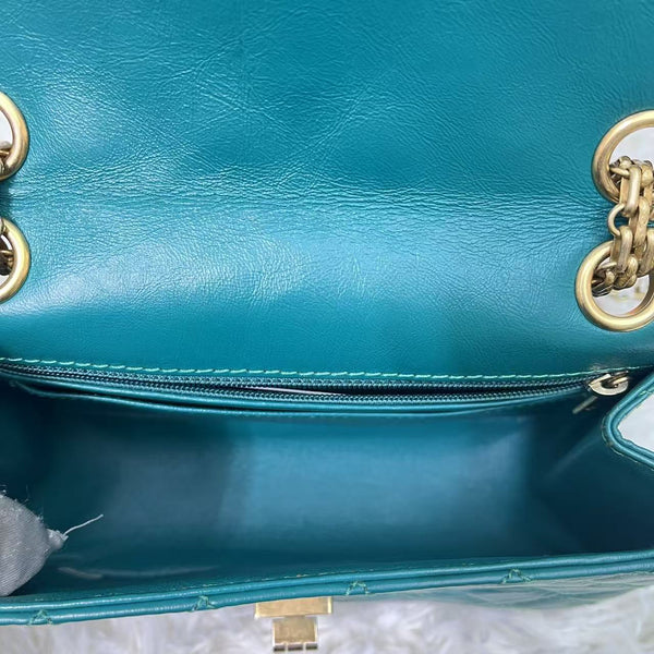Chanel Metallic Teal Green Quilted Leather Classic Flap Bag