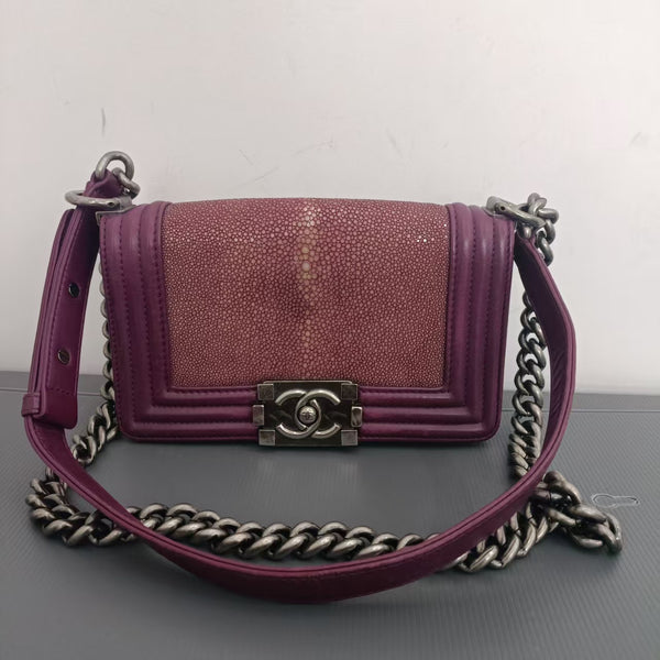 Chanel Purple Stingray Galuchat and Leather Small Boy Bag