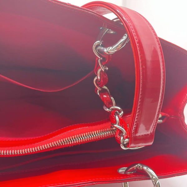 Chanel Red Quilted Patent Leather Grand Shopping Tote Bag