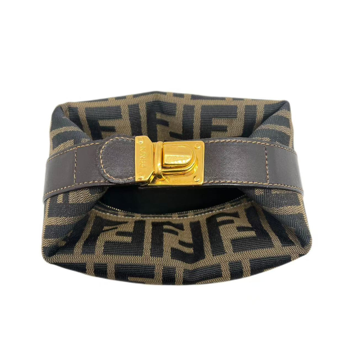 Fendi Zucca Canvas Vanity Cosmetic Pouch Brown Black