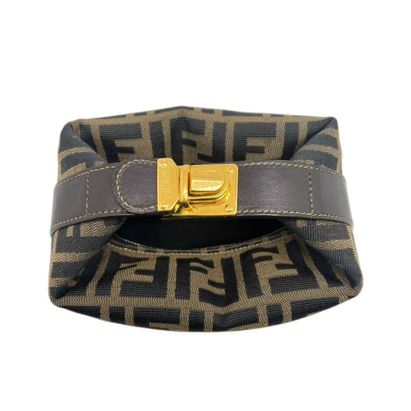 Fendi Zucca Canvas Vanity Cosmetic Pouch Brown Black