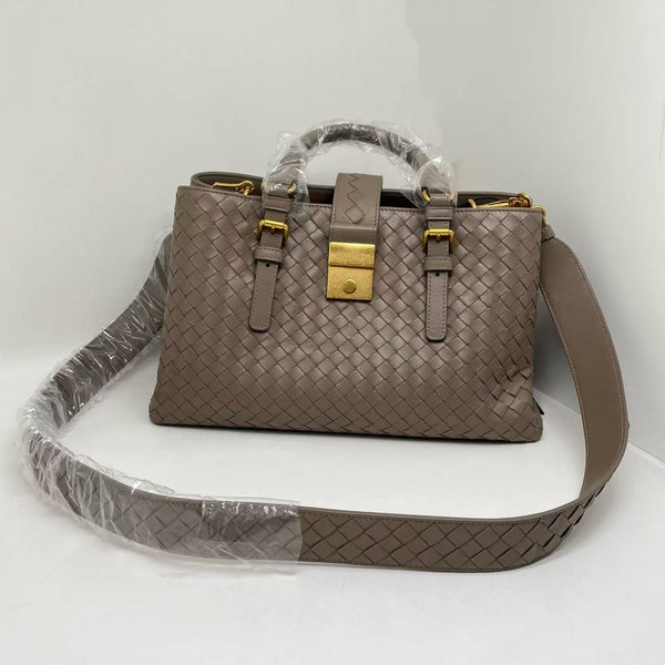 Bottega Veneta Dark Beige Intrecciato Leather  Roma Tote