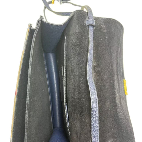 BURBERRY House Check Canvas Ink Blue Leather Small Macken Crossbody Bag
