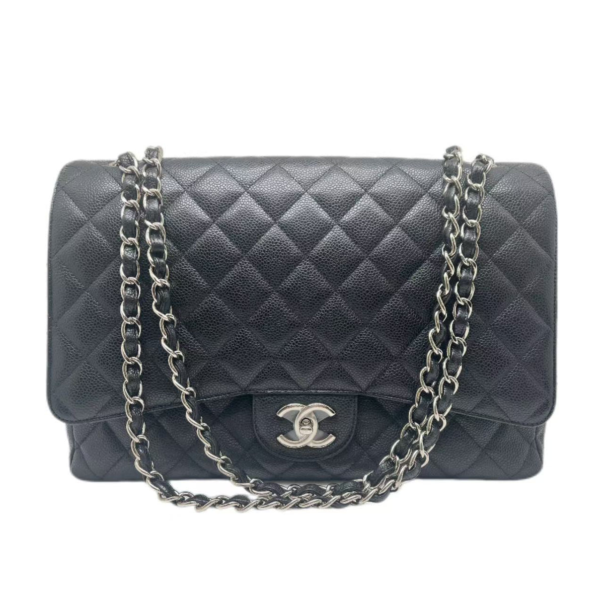 Black Leather Chanel Maxi Bag