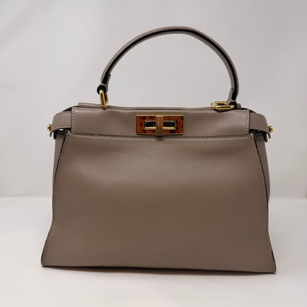 FENDI Vitello Seta Plexiglass Tortoise Medium Peekaboo Iconic Satchel Tortora